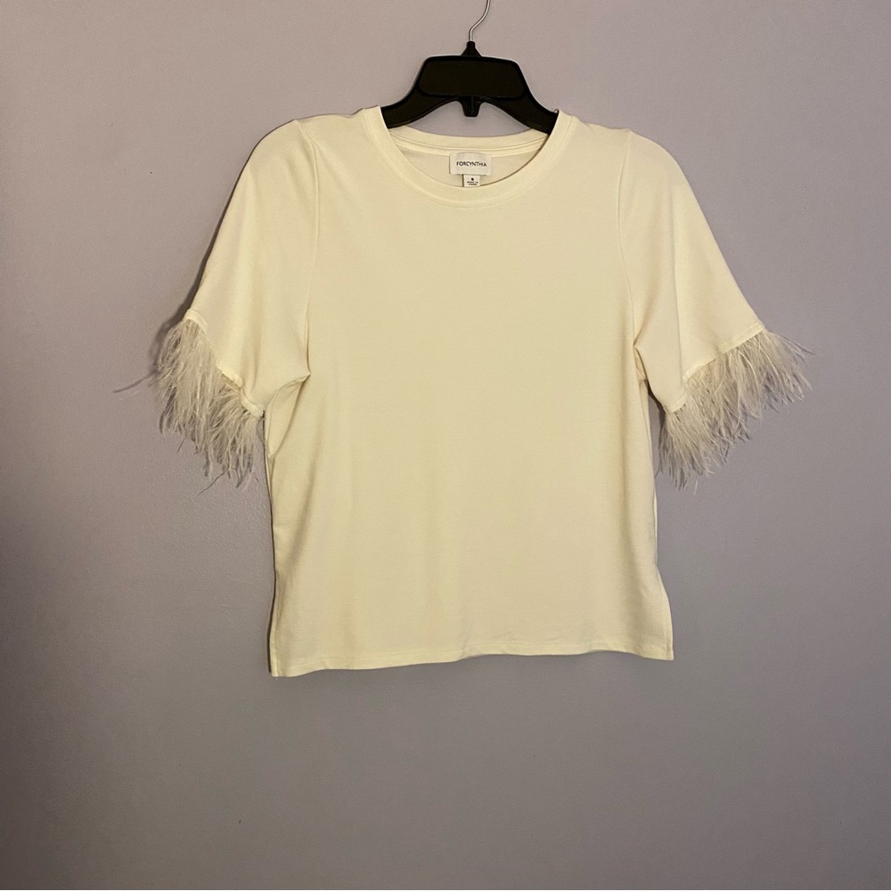 For Cynthia Cream Feather Sleeve Tee